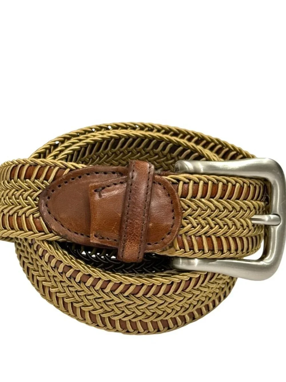 Torino Men's Belt Braided Leather Adjustable Brown Tan Silver Buckle USA Size 38